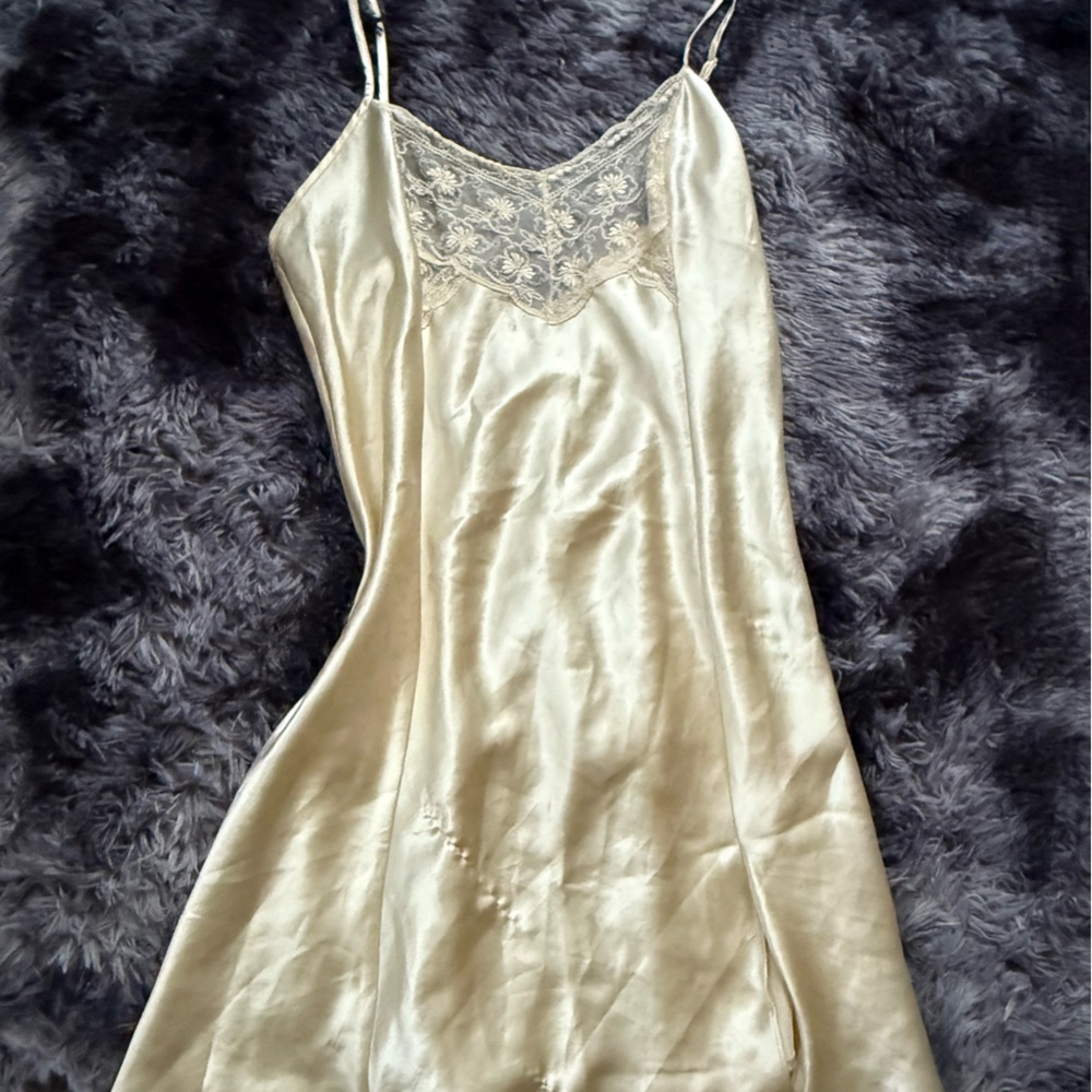 Victoria’s Secret Vintage Elegant Gold & Cream Satin Slip Dress